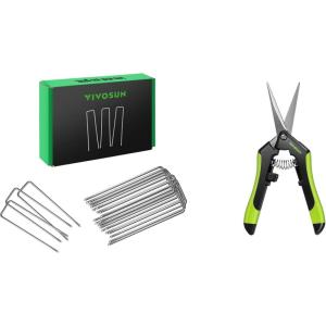 imageVIVOSUN 6 Inch 100Pack Garden Stakes and Gardening Scissors 65 Inch Hand Pruner Pruning Shear with Straight Stainless Steel Blades Black and Green