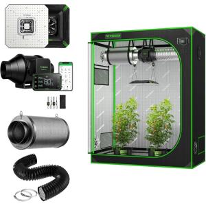 imageVIVOSUN S425 4x2 Grow Tent Smart Kit with AeroLight 100W LED Grow Light AeroZesh S4 Inline Duct Fan 4 Inch 16 Feet Black Air Aluminum Ducting and 4 Inch Air Carbon Filter Smelliness Control
