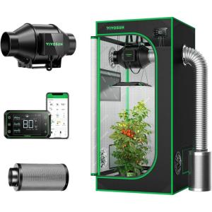 imageVIVOSUN S224 2x2 Grow Tent AeroZesh G4 Inline Duct Fan Quiet 4quot 195 CFM Ventilation Exhaust Fan wEC Motor and GrowHub E42A 4 Inch Air Carbon Filter Smelliness Control