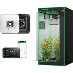 imageVIVOSUN S276 32quotx32quotx63quot Grow Tent AeroLight 100W LED Grow Light and GrowHub Controller E42A Smart Environmental WiFiController with Temperature Humidity VPD Timer Cycle Schedule Controls