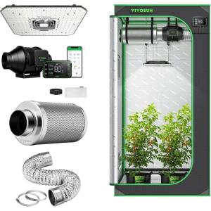 imageVIVOSUN S276 32quotx32quotx63quot Grow Tent Kit Smart Grow System with AeroLight A100 100W LED Grow Light with Circulation Fan 4 Inch Air Carbon Filter and 4Inch 25Ft Air Ducting