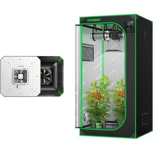 imageVIVOSUN S276 32quotx32quotx63quot Grow Tent and AeroLight 100W LED Grow Light with an Integrated Circulation Fan and Samsung 301B Diodes Compatible with App Must Be Used with VIVOSUN E42 Controller