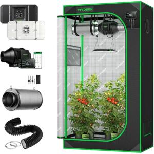 imageVIVOSUN S326 36quotx20quotx63quot Grow Tent Complete Set AeroLight Wing AW200SE AeroZesh S4 Inline Duct Fan4 Inch Air Carbon Filter Smelliness Control and 4 Inch 8 Feet Black NonInsulated Flex Air Aluminum
