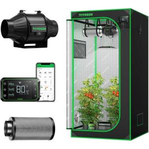 imageVIVOSUN S336 3x3 Grow Tent AeroZesh T4 Inline Duct Fan Quiet 4quot 210 CFM Ventilation Exhaust Fan wEC Motor and GrowHub E42A 4 Inch Air Carbon Filter Smelliness Control