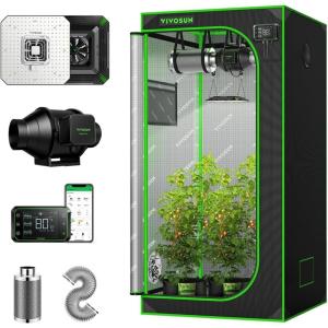 imageVIVOSUN S336 3x3 Grow Tent Kit Smart Grow System with AeroLight A100 100W LED Grow Light 4 Inch Air Carbon Filter and 4Inch 25Ft Air Ducting