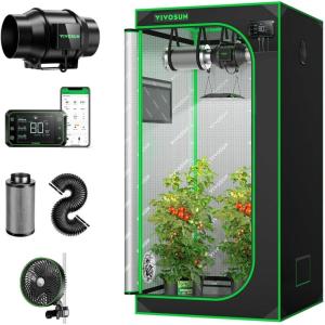 imageVIVOSUN S336 3x3 Grow Tent Smart Air Filtration PRO G6 Kit 6quot AeroZesh G6 Inline Duct Fan wGrowHub E42A Temp Humidity WiFiController Carbon Filter ampamp Ducting AeroWave E6 Grow Tent Fan 6