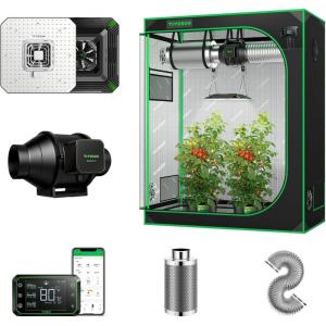 imageVIVOSUN S425 4x2 Grow Tent AeroLight 100W LED Grow Light and Smart Air Filtration PRO S4 Kit 4quot AeroZesh S4 Inline Duct Fan wGrowHub E42A Temp Humidity WiFiController Carbon Filter ampamp Ducting