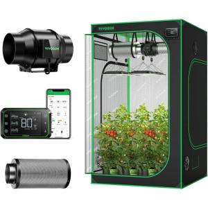 imageVIVOSUN S448 4x4 Grow Tent AeroZesh G6 Inline Duct Fan Quiet 6quot 388 CFM Ventilation Exhaust Fan wEC Motor and GrowHub E42A 6 Inch Air Carbon Filter Smelliness Control