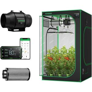imageVIVOSUN S448 4x4 Grow Tent AeroZesh T6 Inline Duct Fan Quiet 6quot 408 CFM Ventilation Exhaust Fan wEC Motor and GrowHub E42A 6 Inch Air Carbon Filter Smelliness Control
