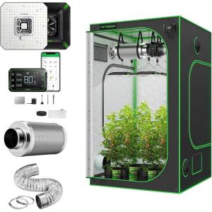 imageVIVOSUN S448 4x4 Grow Tent Smart Kit AeroLight 100W LED Grow Light GrowHub Controller E42A 6 Inch 25 Feet Air Aluminum Ducting and 6 Inch Air Carbon Filter Smelliness Control