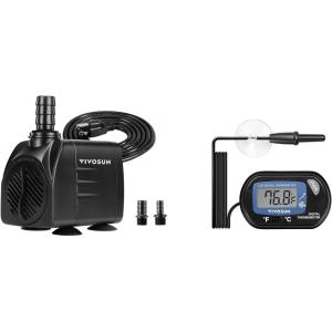 imageVIVOSUN 480GPH Submersible Pump1800LH 25W and 1Pack LCD Digital Aquarium Thermometer Fish Tank Water Terrarium Temperature with Suction Cup for Turtle