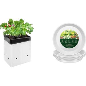 imageVIVOSUN 50Pack 3 Gallon Grow Bags for Plants and 6 Pack Plant Saucer 8 10 12 inch Plant Saucers for Indoor Heavy Duty Plastic Plant Trays for pots Grow Bags Bird Baths Flower Drip Trays
