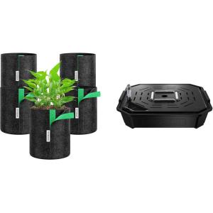 imageVIVOSUN 5Pack 1 Gallon Grow Bags and 4Pack FlexFeed SelfWatering Irrigation Pot AutoIrrigation Fabric Pot Base with Water Meter ampamp Maintenance Window