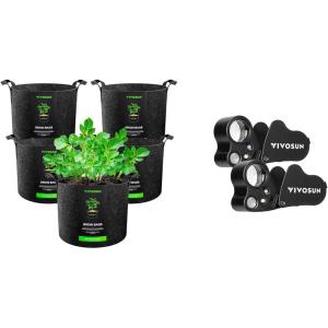 imageVIVOSUN 5Pack 10 Gallon Plant Grow Bags and 2Pack 30X 60X Illuminated Jewelers Loupe Foldable Magnifier with LED Light for Jewelry Gems Watches Coins Stamps Antiques Black