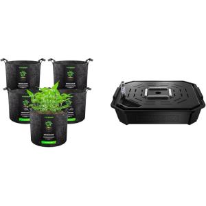 imageVIVOSUN 5Pack 2 Gallon Grow Bags and 4Pack FlexFeed SelfWatering Irrigation Pot AutoIrrigation Fabric Pot Base with Water Meter ampamp Maintenance Window