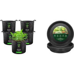 imageVIVOSUN 5Pack 2 Gallon Heavy Duty Thickened Nonwoven Fabric Pots and 6 Pack Plant Saucer 8 10 12 inch Plant Saucers for Indoor Heavy Duty Plastic Plant Trays for pots Grow Bags