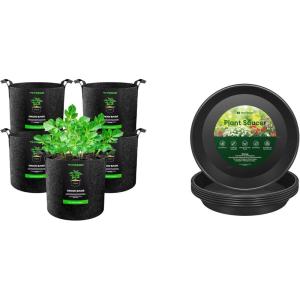imageVIVOSUN 5Pack 3 Gallon Heavy Duty Thickened Nonwoven Fabric Pots and 6 Pack Plant Saucer 8 10 12 inch Plant Saucers for Indoor Heavy Duty Plastic Plant Trays for pots Grow Bags