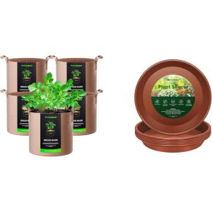 imageVIVOSUN 5Pack 3 Gallons Grow Bags Heavy Duty Thickened Nonwoven Fabric Pots and 6 Pack Plant Saucer 8 10 12 inch Plant Saucers for Indoor Heavy Duty Plastic Plant Trays for pots Grow Bag