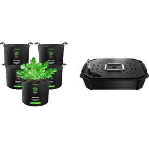 imageVIVOSUN 5Pack 5 Gallon Grow Bags and 4Pack FlexFeed SelfWatering Irrigation Pot AutoIrrigation Fabric Pot Base with Water Meter ampamp Maintenance Window
