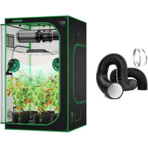 imageVIVOSUN S448 4x4 Grow Tent and Dryer Vent Hose 6 inch Aluminum Foil Ducting 8FT Long HeavyDuty Dryer Hose Vent Kit for HVAC Ventilation Exhaust Duct Fan Systems Black Flexible Air Duct w 2