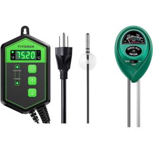 imageVIVOSUN Digital Heat Mat Thermostat Temperature Controller and Soil Tester 3in1 Plant Moisture Meter Light and PH Tester