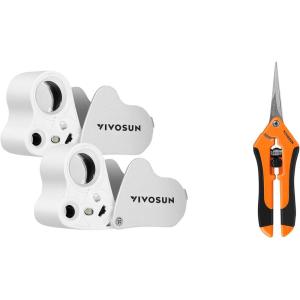 imageVIVOSUN 2Pack 30X 60X Illuminated Jewelers Loupe Foldable Magnifier and 65 Inch Gardening Scissors Hand Pruner Pruning Shear with Straight Stainless Steel Blades Orange 1Pack