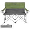 imageVIVOSUN Double Camping Chair Fully Padded Folding Loveseat Portable Oversized Duo Chair with Storage Cup Holders HeightAdjustable Armrests ampamp Carry Bag Supports up to 500lbs Green ampamp GreyGreengray