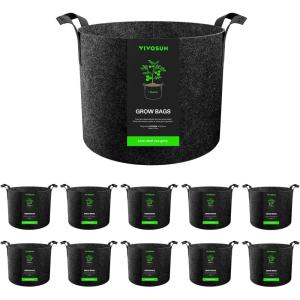 imageVIVOSUN 10Pack 5 Gallon Grow Bags Reinforced Planter Fabric Pots for Gardening Black1 Gallon