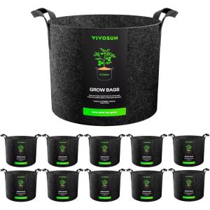 imageVIVOSUN 10Pack 5 Gallon Grow Bags Reinforced Planter Fabric Pots for Gardening Black10 Gallons