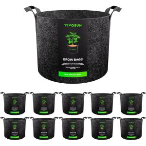 imageVIVOSUN 10Pack 5 Gallon Grow Bags Reinforced Planter Fabric Pots for Gardening Black15 Gallons