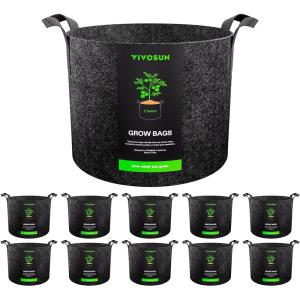 imageVIVOSUN 10Pack 5 Gallon Grow Bags Reinforced Planter Fabric Pots for Gardening Black2 Gallons