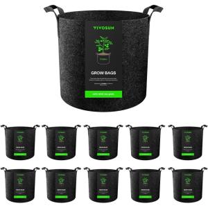imageVIVOSUN 10Pack 5 Gallon Grow Bags Reinforced Planter Fabric Pots for Gardening Black3 Gallons