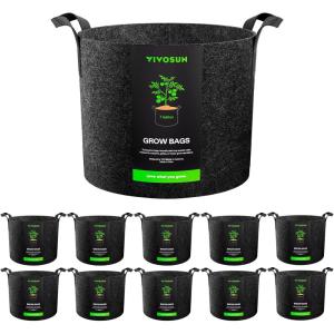 imageVIVOSUN 10Pack 5 Gallon Grow Bags Reinforced Planter Fabric Pots for Gardening Black7 Gallons