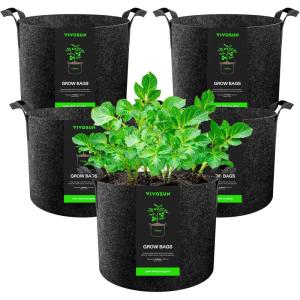 imageVIVOSUN 5Pack 10 Gallon Plant Grow Bags Heavy Duty Thickened Nonwoven Fabric Pots with HandlesBlack