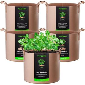 imageVIVOSUN 5Pack 10 Gallon Plant Grow Bags Heavy Duty Thickened Nonwoven Fabric Pots with HandlesTan