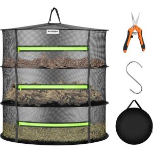 imageVIVOSUN 8Layer Mesh Drying Rack Hanging Design with Green Zippers for Dehydrating Indoor and Outdoor Pruning Shears Included3 Layer
