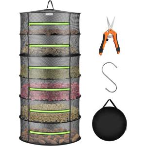 imageVIVOSUN 8Layer Mesh Drying Rack Hanging Design with Green Zippers for Dehydrating Indoor and Outdoor Pruning Shears Included6 Layer