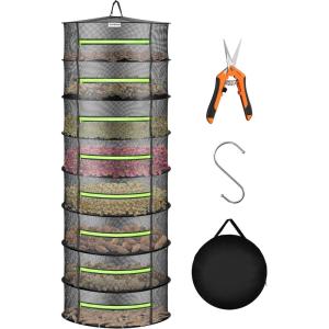 imageVIVOSUN 8Layer Mesh Drying Rack Hanging Design with Green Zippers for Dehydrating Indoor and Outdoor Pruning Shears Included8 Layer