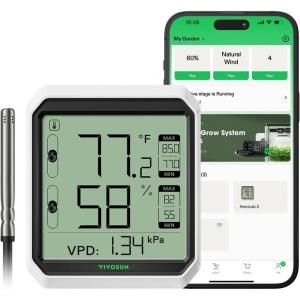 imageVIVOSUN AeroLab THB1 Wireless Bluetooth Hygrometer Thermometer Indoor Smart Temperature Monitor VPD Digital Humidity Meter LCD Remote Control ampamp Alert Data Storage Dual Channels Battery IncludedThermometer with External Probe