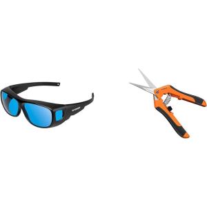 imageVIVOSUN Indoor Hydroponics Anti UVA and UVB Grow Room Glasses and 65 Inch Gardening Scissors Hand Pruner Pruning Shear with Straight Stainless Steel Blades Orange 1Pack