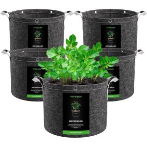 imageVIVOSUN 5Pack 7 Gallon Grow Bags 500G Thick Nonwoven Fabric Pots with Strap Handles MultiPurpose Rings for Low Stress Plant Training Fruits Vegetables and Flowers5 Gal