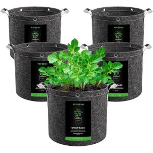 imageVIVOSUN 5Pack 7 Gallon Grow Bags 500G Thick Nonwoven Fabric Pots with Strap Handles MultiPurpose Rings for Low Stress Plant Training Fruits Vegetables and Flowers3 Gal