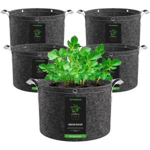 imageVIVOSUN 5Pack 7 Gallon Grow Bags 500G Thick Nonwoven Fabric Pots with Strap Handles MultiPurpose Rings for Low Stress Plant Training Fruits Vegetables and Flowers7 Gal