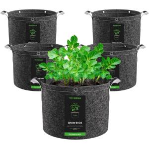 imageVIVOSUN 5Pack 7 Gallon Grow Bags 500G Thick Nonwoven Fabric Pots with Strap Handles MultiPurpose Rings for Low Stress Plant Training Fruits Vegetables and Flowers15 Gal