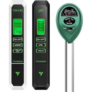 imageVIVOSUN Digital pH Meter 3in1 TDSECTemperature Meter 3in1 Soil MoisturepHLight Tester Combo for Home Garden and HydroponicsBlackWhiteGreen