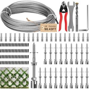 imageVIVOSUN Wire Trellis Kit with 20 Adjustable Set Holders and 984ft Wire Rope 316 Stainless Steel Espalier Cable Trellis Kit with Adjustable Spacing for Climbing Plants Vines and Green WallAdjustable