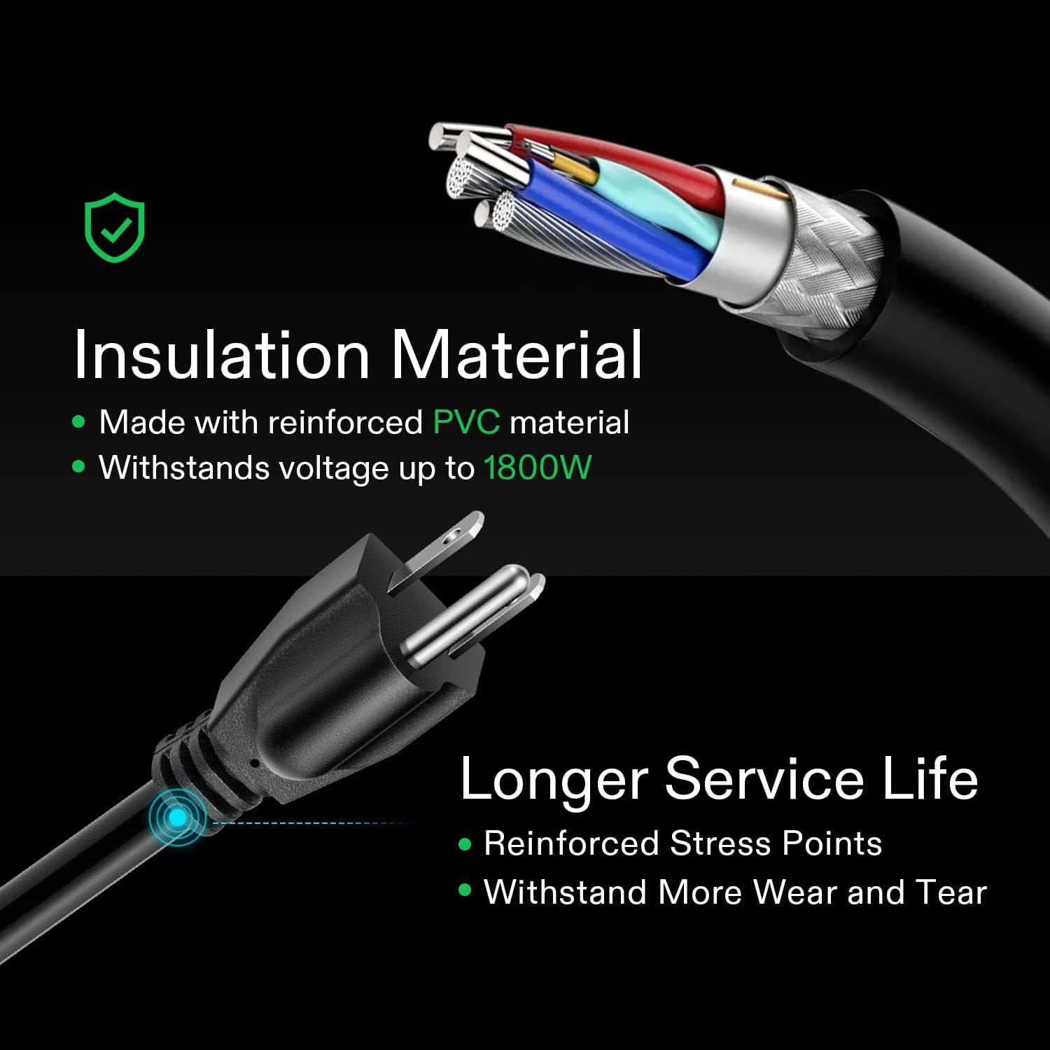 imageVIVOSUN 50 Ft Extension Cord 3Outlet Power Cord for Indoor and Outdoor Use Durable and LongLasting 1800W Surge Protector 15A 14 AWG Great for Garden Lawn Home and Office Black12FT
