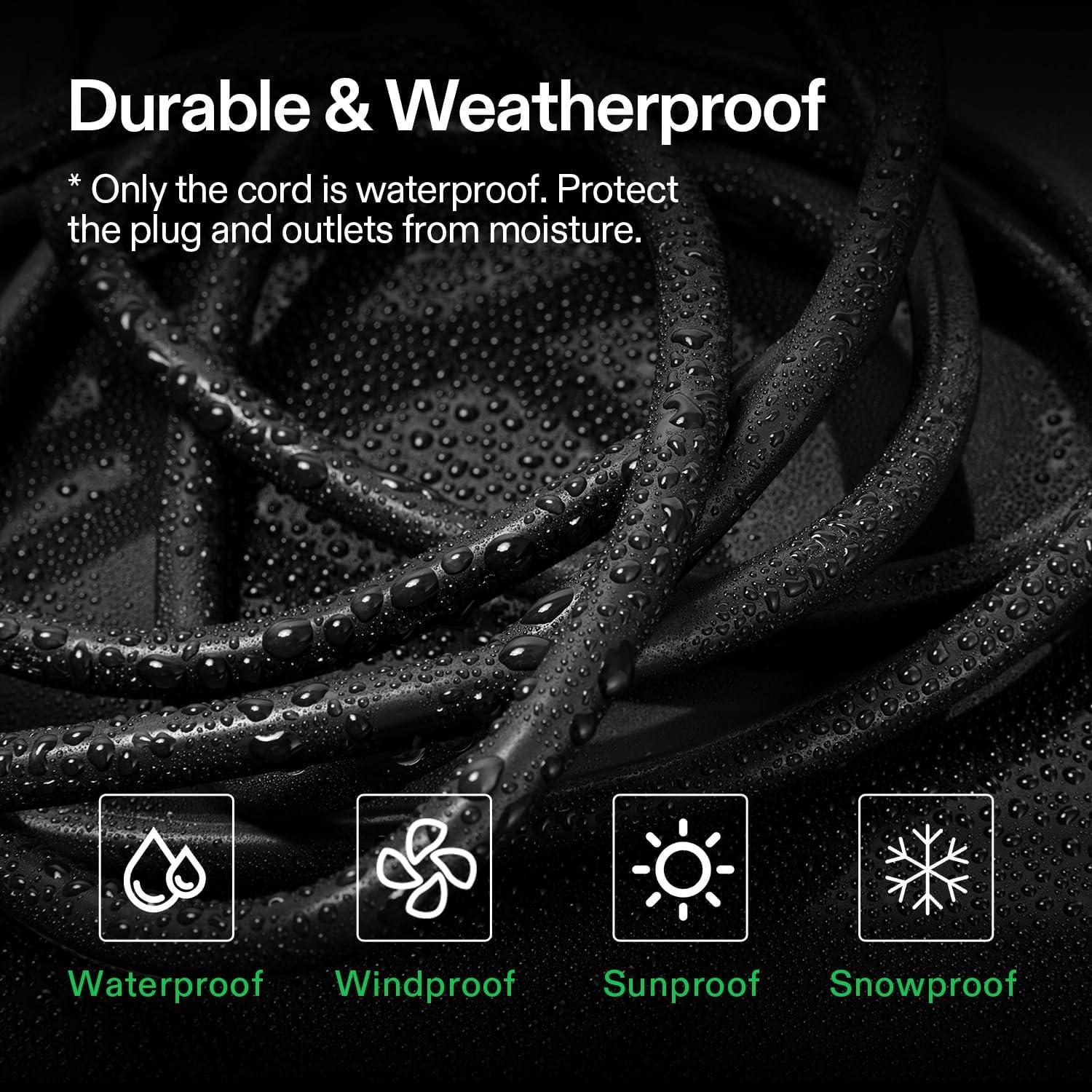 imageVIVOSUN 50 Ft Extension Cord 3Outlet Power Cord for Indoor and Outdoor Use Durable and LongLasting 1800W Surge Protector 15A 14 AWG Great for Garden Lawn Home and Office Black50FT