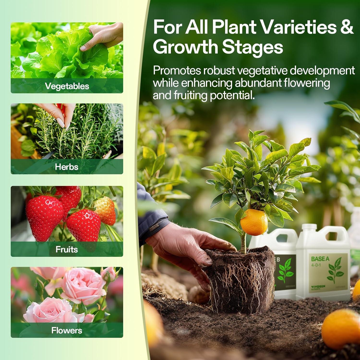 imageVIVOSUN Liquid Nutrients Base A ampamp B Bundle Grow Big Hydroponic Fertilizer Supports Vegetative and Flowering Stages for Outdoor Indoor Plants Best Plant Food Set of 8oz32 Ounce