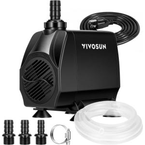 imageVIVOSUN 1050 GPH 100W Submersible Water Pump Quiet Fountain Pump With 131 ft Head Lift 66 ft Power Cord 3 Nozzles Tubing ampamp 2 Clamps For Fish Tank Pond Aquarium Hydroponics100W 1050GPH
